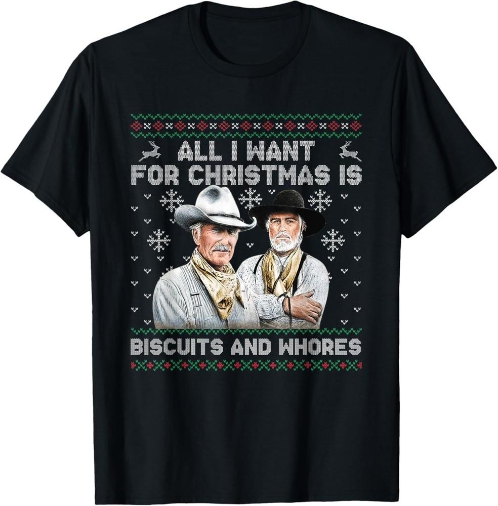 Western Cowboys Biscuits and Whores Christmas Quote T-Shirt 2XL