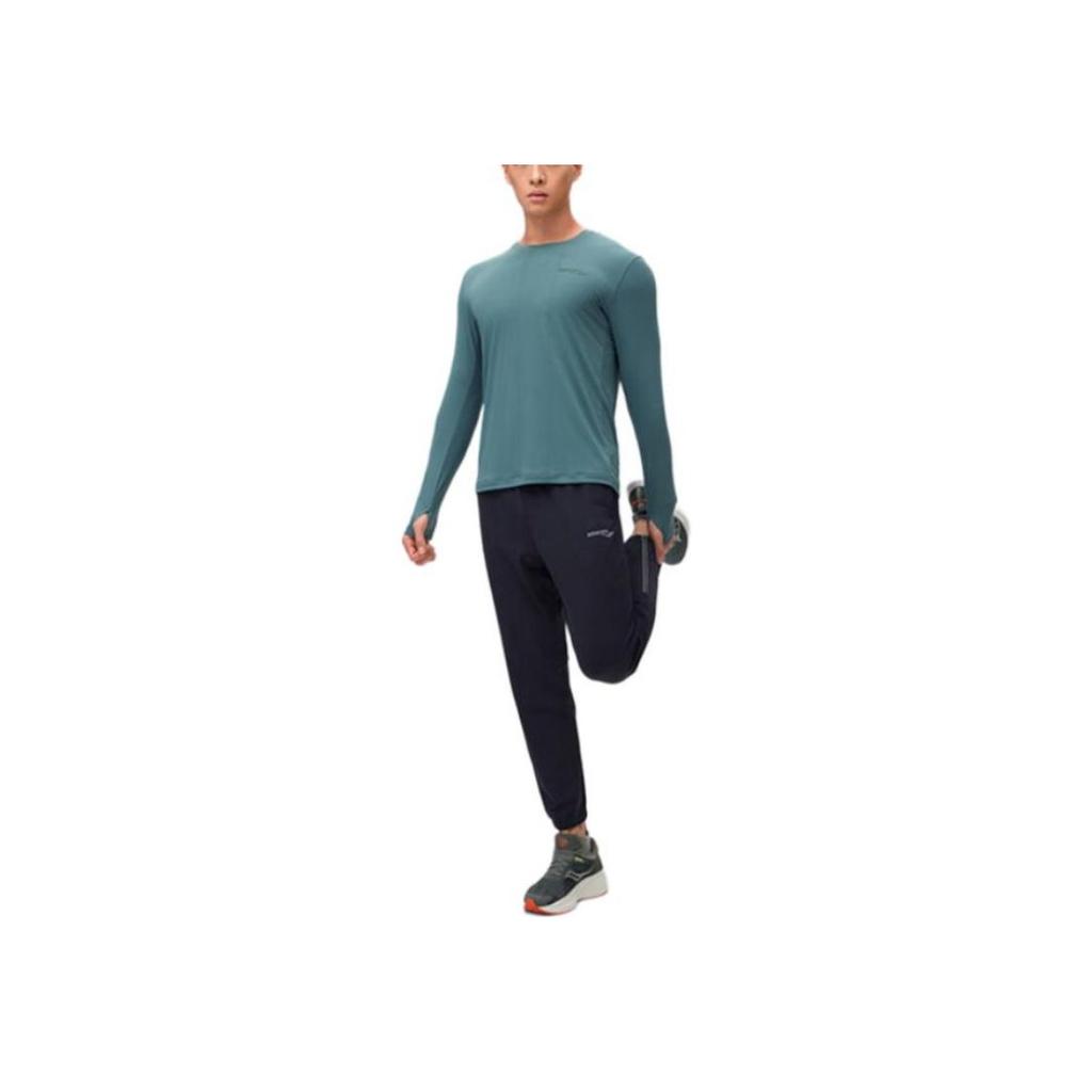SAUCONY Moisture Wicking Breathable Solid Color Long Sleeve Knit Shirt Men Tops Grass-Green SC2249047B-GE25