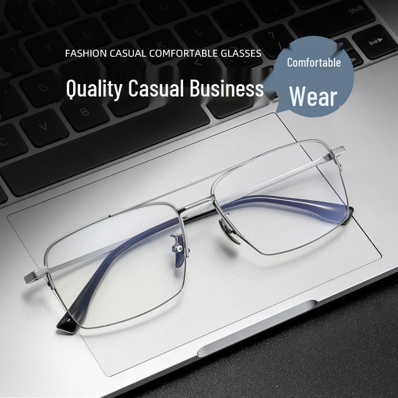 Wang Hedi Style Double Bridge Glasses: Trendy Gold Wire Frame for Men and Women, Super Light and Prescription-Ready.