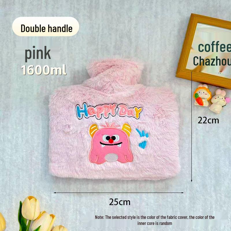 Large Capacity Cartoon Plush Hot Water Bottle with Removable Washable Cover for Stomach and Waist