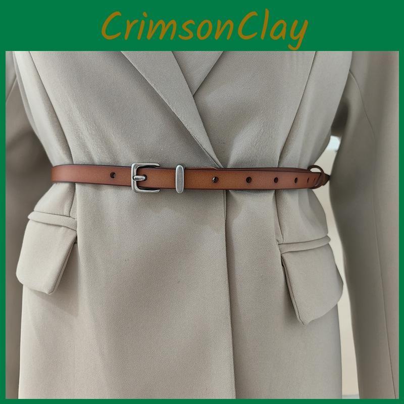 Genuine Leather Slim Belt Women With Alloy Pin Closure For Fashionable Use Daily