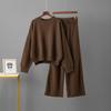 Ladies' Early Autumn New Sweater Fashion Two-piece Set  Shoulder Long Sleeve Pullover + Straight Wide Leg Pants Combination