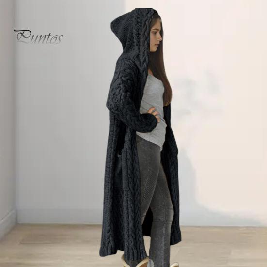 Jachetă de pulover pentru femei, cu buzunare, lungime mijlocie, tricotată cu glugă, textura răsucită, culoare uni, jachetă cu mânecă lungă, mărime, groasă, îmbrăcăminte exterioară zilnică pentru navetă