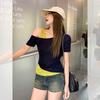 Chic design fake two-piece diagonal collar off-shoulder short-sleeved T-shirt women's summer new thin pure desire chic top