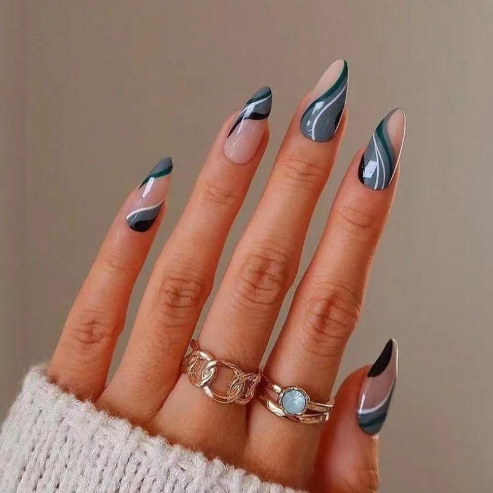 

24 шт. Типсы с полным покрытием для ногтей DIY Длинные миндалевидные французские накладные ногти