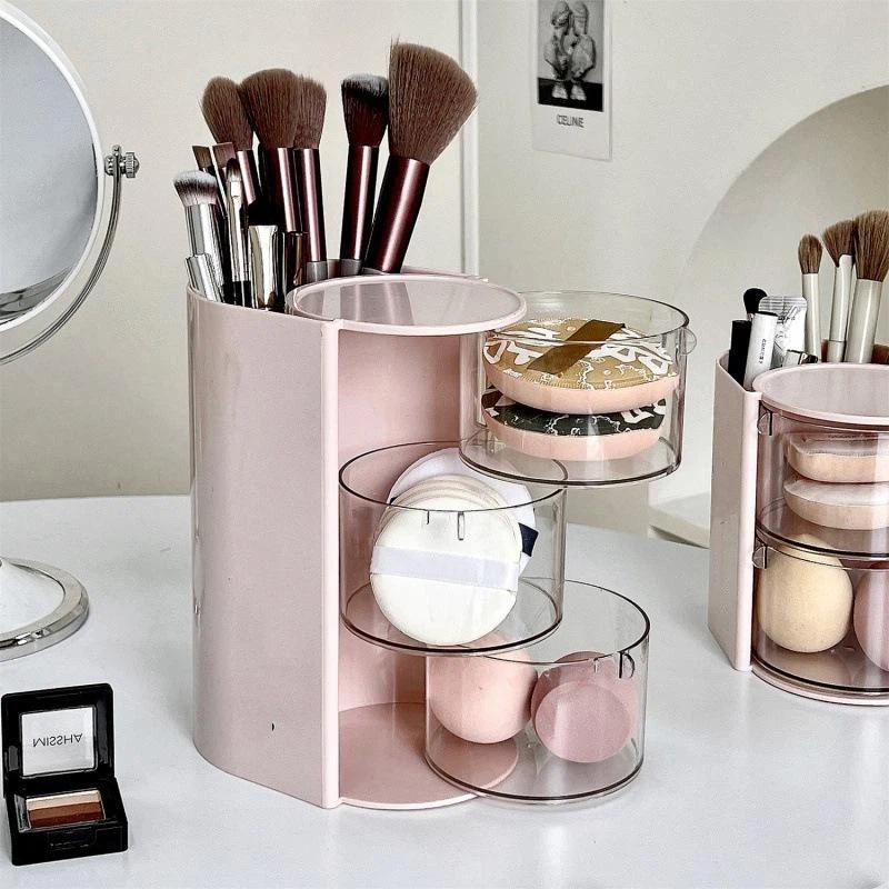 1Pc Cosmetic Organizer Bathroom Makeup Cushion Organizer Beauty Egg Storage Display Case Rotating Compartment Organizer