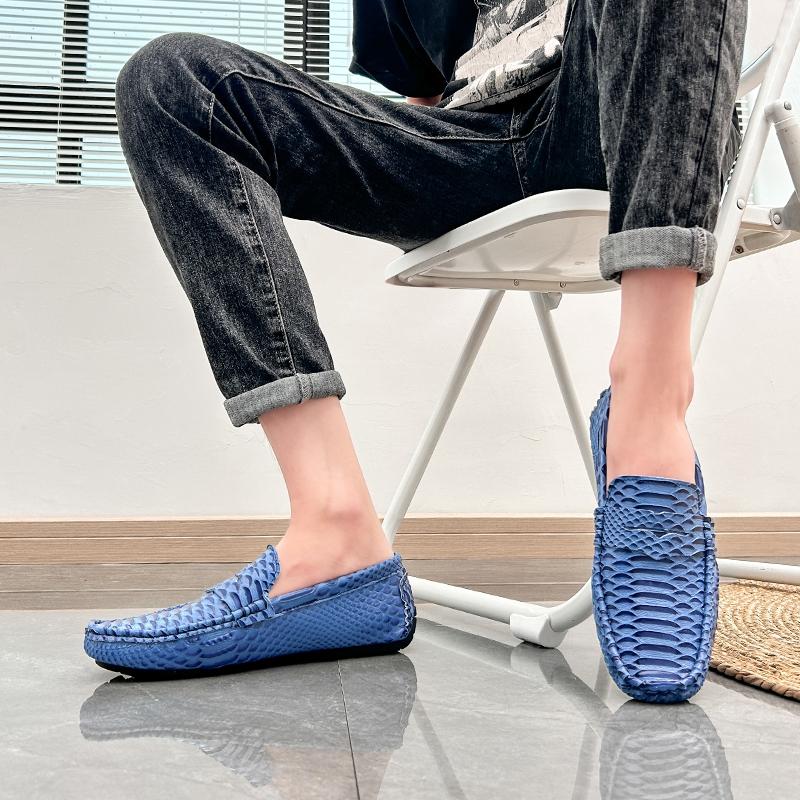 Herren Mokassins Fahrschuhe Leder Flats Lässige Slipper Übergröße Farbdruck Schuhe für Herren