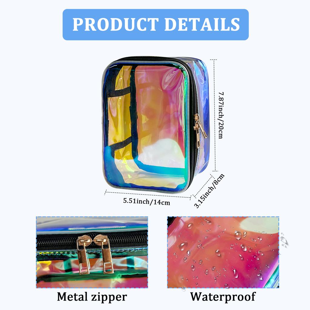 Wholesale Holographic Blue Waterproof Makeup Bags Fashion Printed Cosmetic Gift Zippered Toiletry Storage Pouch for Daily Use