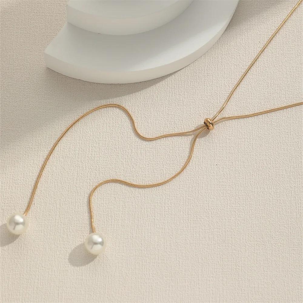 Trendy Imitation Pearls Necklace For Women Gold &  Color Adjustable Chain Choker Girls Simple Party Jewelry Accessories
