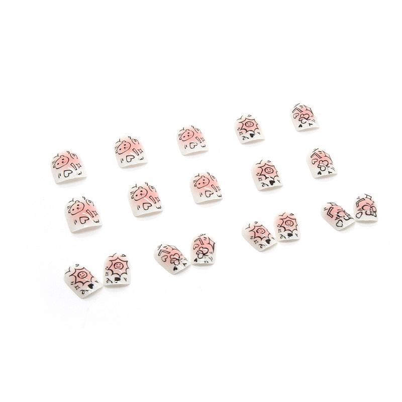 Artificial Nails Cute Childlike Blush Graffiti Nail Art Milky White Base Painting Printing Wearable False Nails