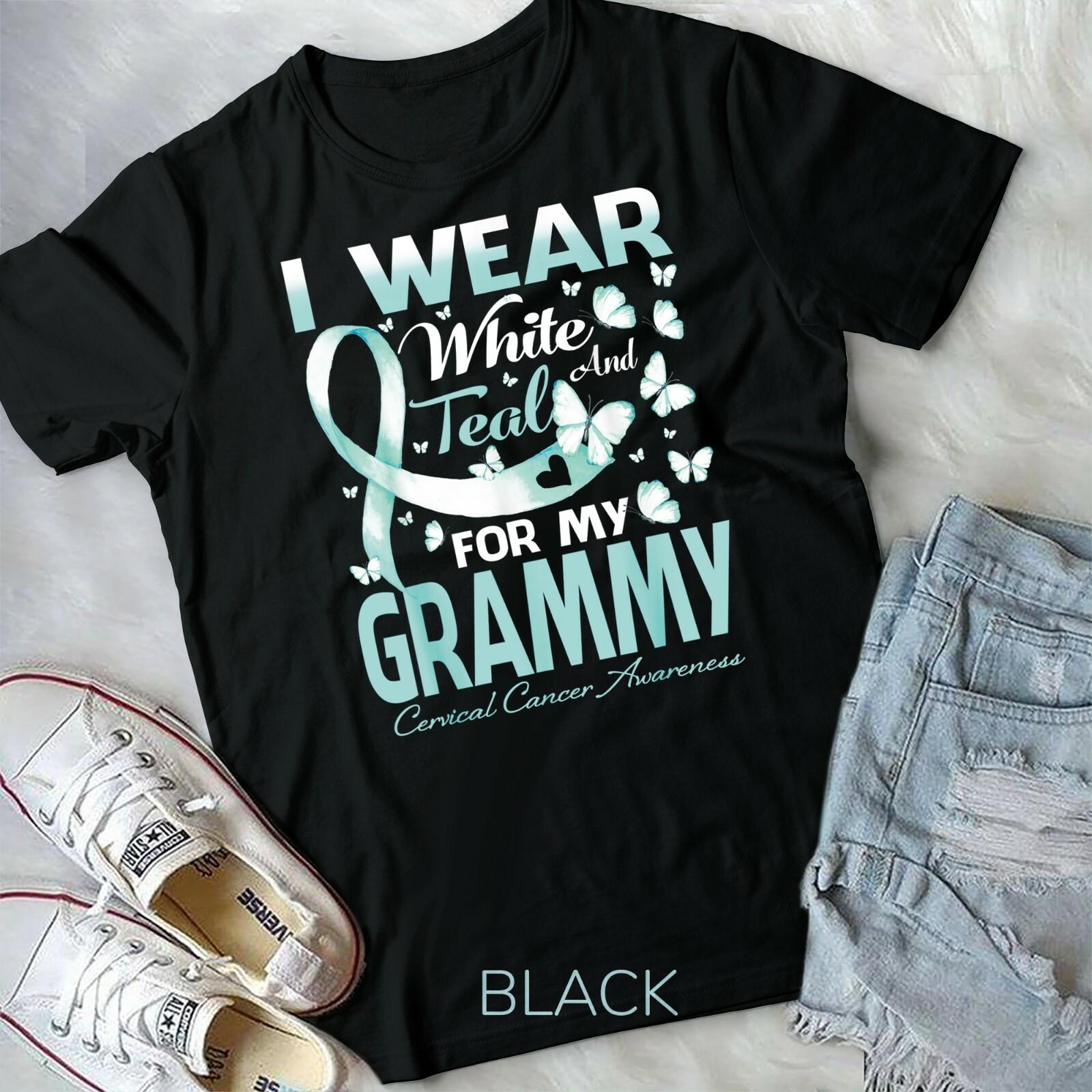 I Wear White And Teal For My Grammy Cervical Cancer Unisex Youth T-shirt M