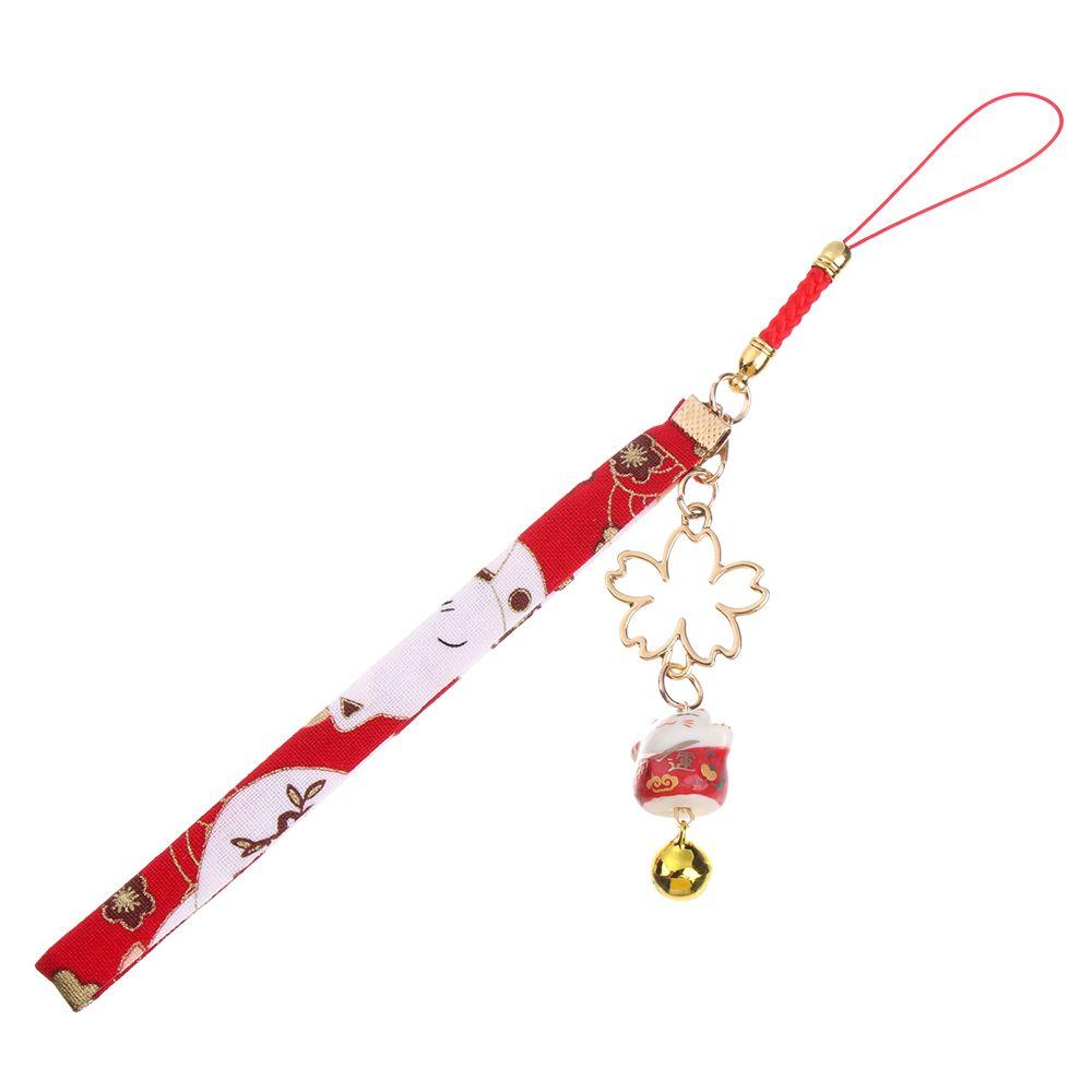 Cat Phone Strap Lanyard Anti-lost Lanyard Keychain Wrist Rope Lucky Cat Bell Sakura Phone Lanyard