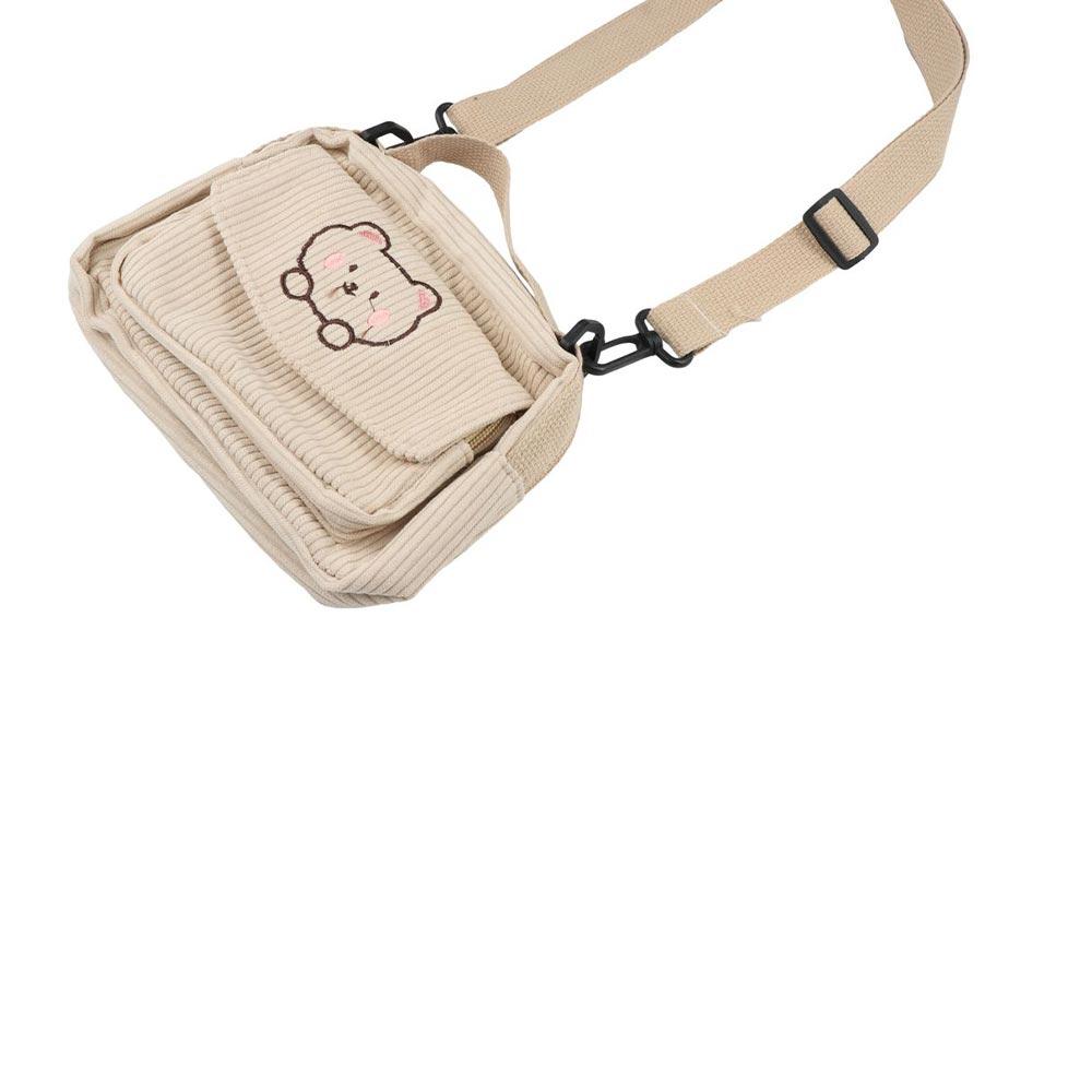 The Shoulder Zipper Bear Pattern Shopping Mobile Phone Bag Canvas Bag Messenger Bag Women Handbag