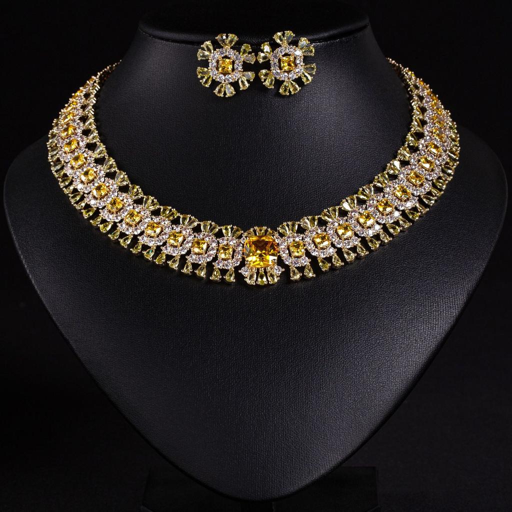 Gioielli Floreali Delicati Colorati Scintillanti Collana Orecchini Set 2 Pezzi Banchetto Nuziale Ballo Sposa Donna Dubai M-586