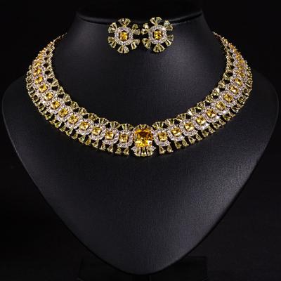 Sparkling Colourful Niche Delicate Flower Jewellery Necklace Earrings 2 Pcs Set Wedding Banquet Prom Bridal Women Dubai M-586