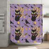 Halloween Cat Pattern Shower Curtain Purple Floral Design With Witch Hat Spider Web For Bat Bath Decor In Bathroom Accessories F