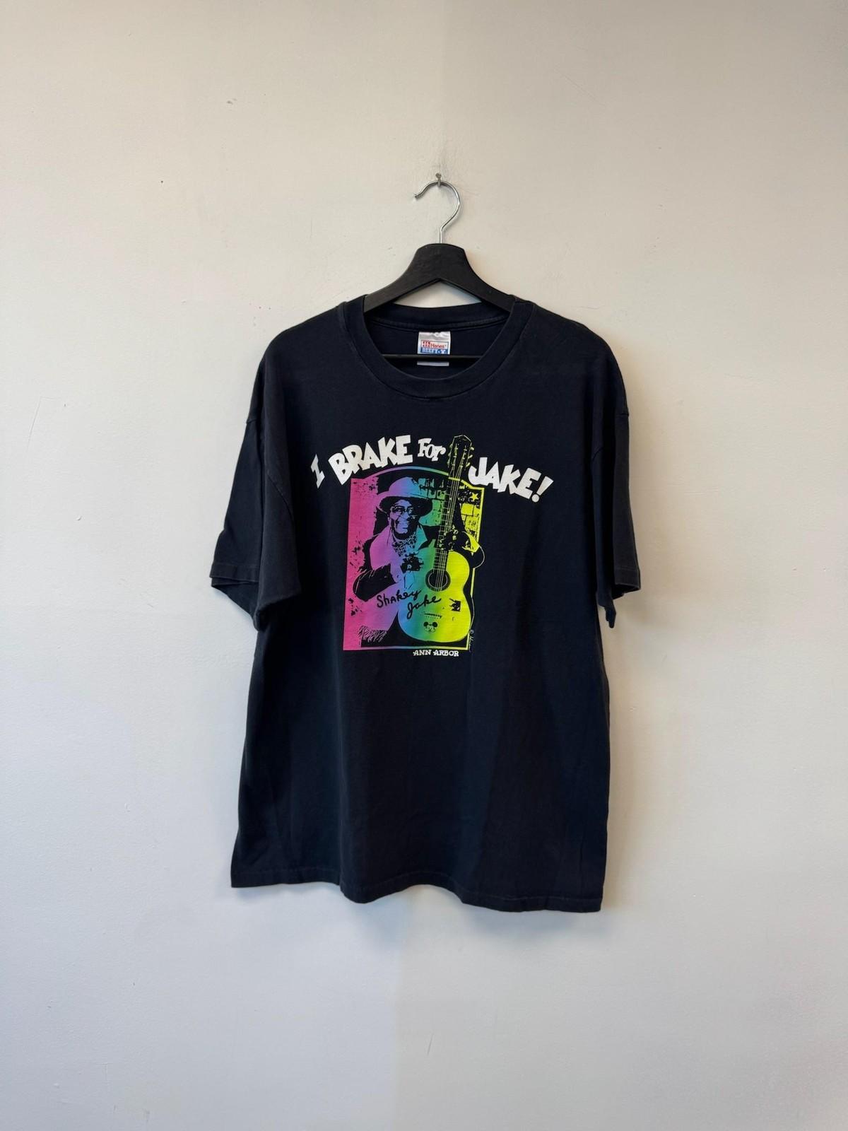 Vintage I Brake For Jake Mens Large Black Shake Jake Ann Arbor 90s Blues Unisex T-Shirt XL