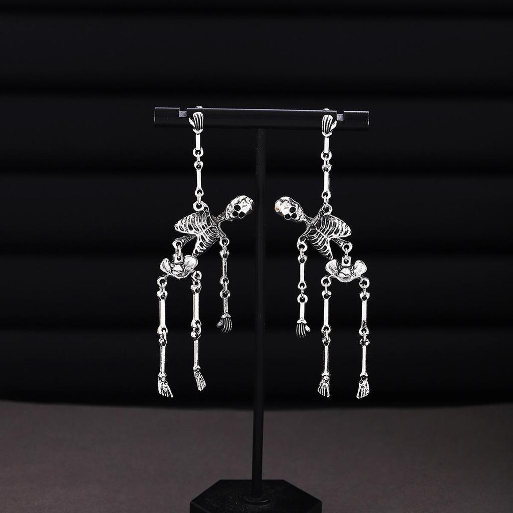 Hot-Selling Halloween Skull Dangle Earrings: Blue Mesh Punk Skeleton Earrings for Women