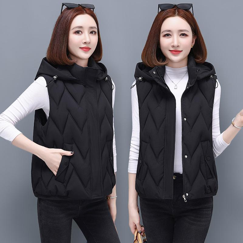 

Хлопковый жилет женский осенне-зимний короткий жилет с капюшоном, терможилет, маленький человек, новая хлопковая одежда без рукавов, однотонный универсальный хлопковый жилет M