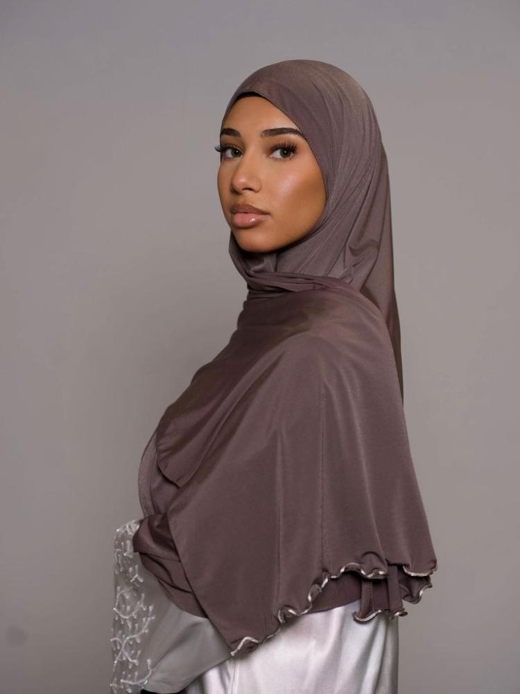 Liseré Wavy Fériel Jersey Hijab Scarf Fungus Edge Solid Color Milk Silk Scarf Headscarf Shawl Silk Scarf Stretch Knitted Women
