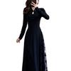 Plus Size Black Frog Button Mid-Length Dress - New Chinese Style for Spring, Autumn, and Winter