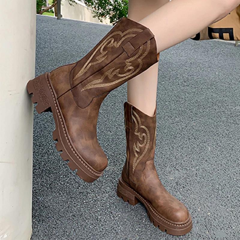 

Женские туфли на плоской подошве до середины голени, ботинки «Челси», зимняя модная обувь на платформе, дизайнерские трендовые платья, готические ботинки, удобные для ходьбы, Zapatos Mujer 36