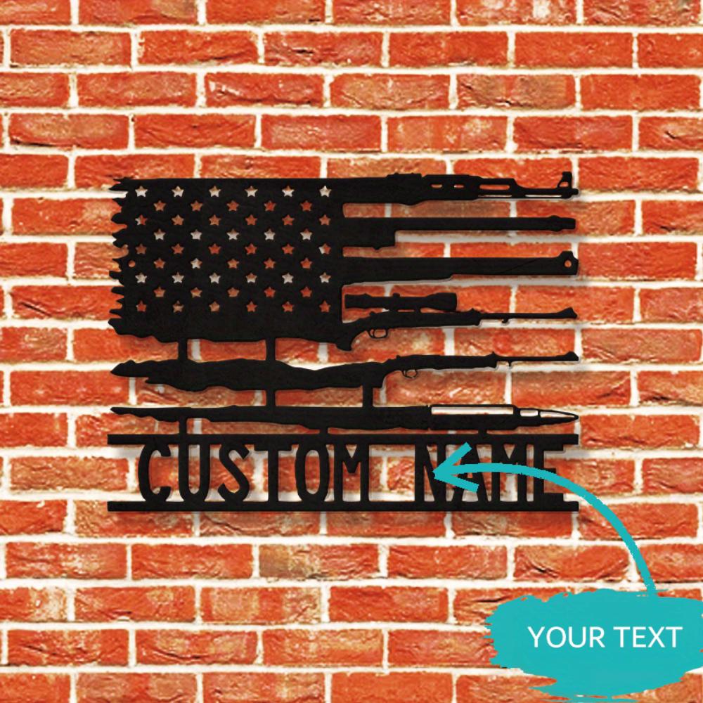 Vintage Gun Metal Tin Sign American Flag Wall Decor Handcrafted for Home Patio Office