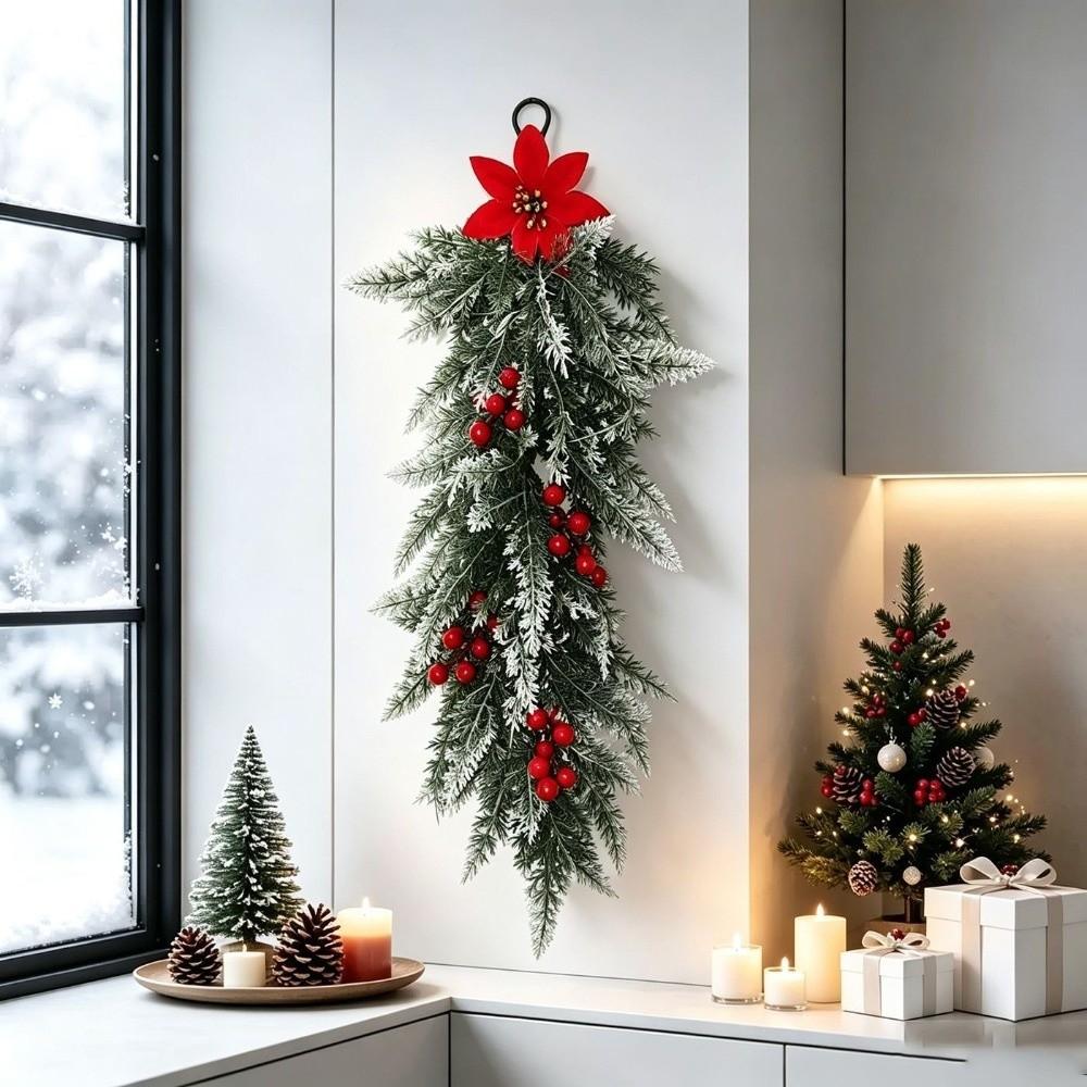 Flexible Branch Artificial Flower Wall Hanging Red Berry Poinsettia Decor  Christmas Party