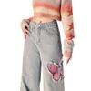 Plus Size Butterfly Patchwork High-Waist Jeans - Chic Women's Wide-Leg Summer Pants