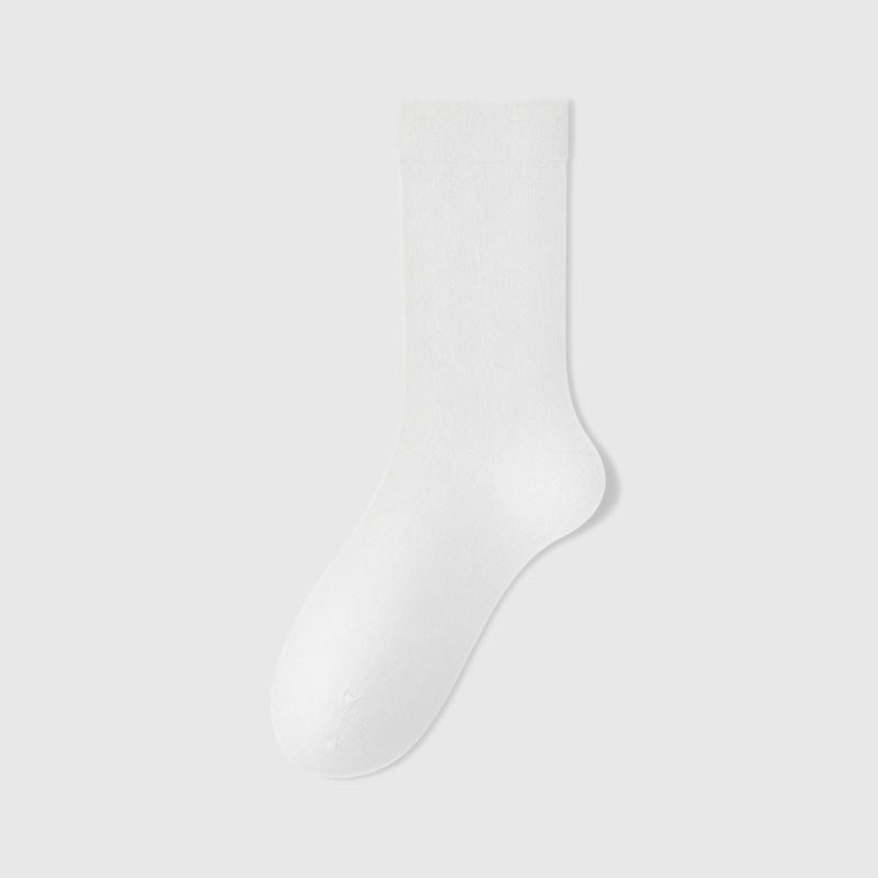 Women's Autumn and Winter Pure Cotton Thick White Mid-calf Socks, Antibacterial, Deodorizing, Sweat-absorbing and Breathable Long Calf Socks