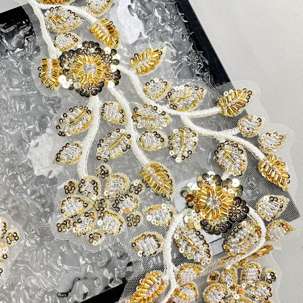 Gold Sequined Beaded Cloth Sticker Mesh Yarn Hollow Embroidery Applique Clothing Dress Performance Clothes To Flower Cloth Sticker Accessories