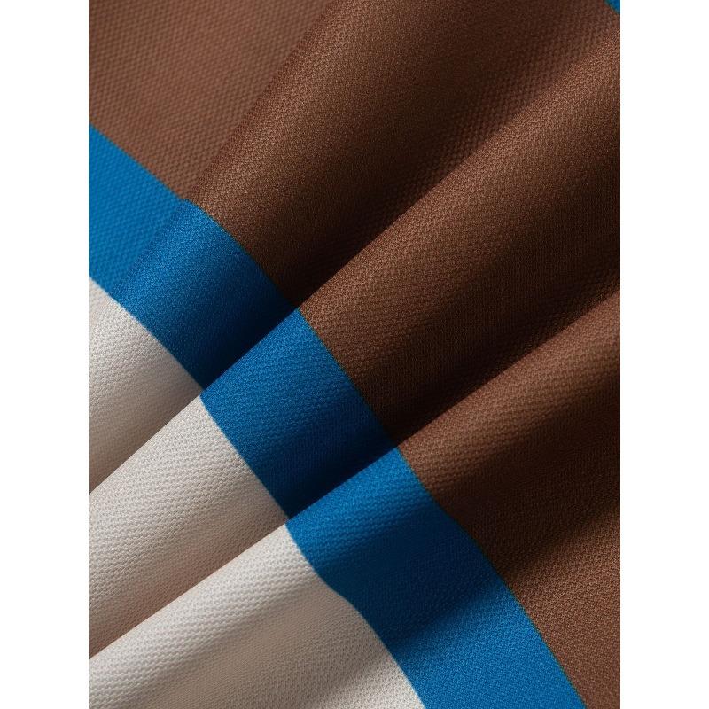 Men's Casual Polo Shirts with Lapel Button and Business Stripe Versatile Top