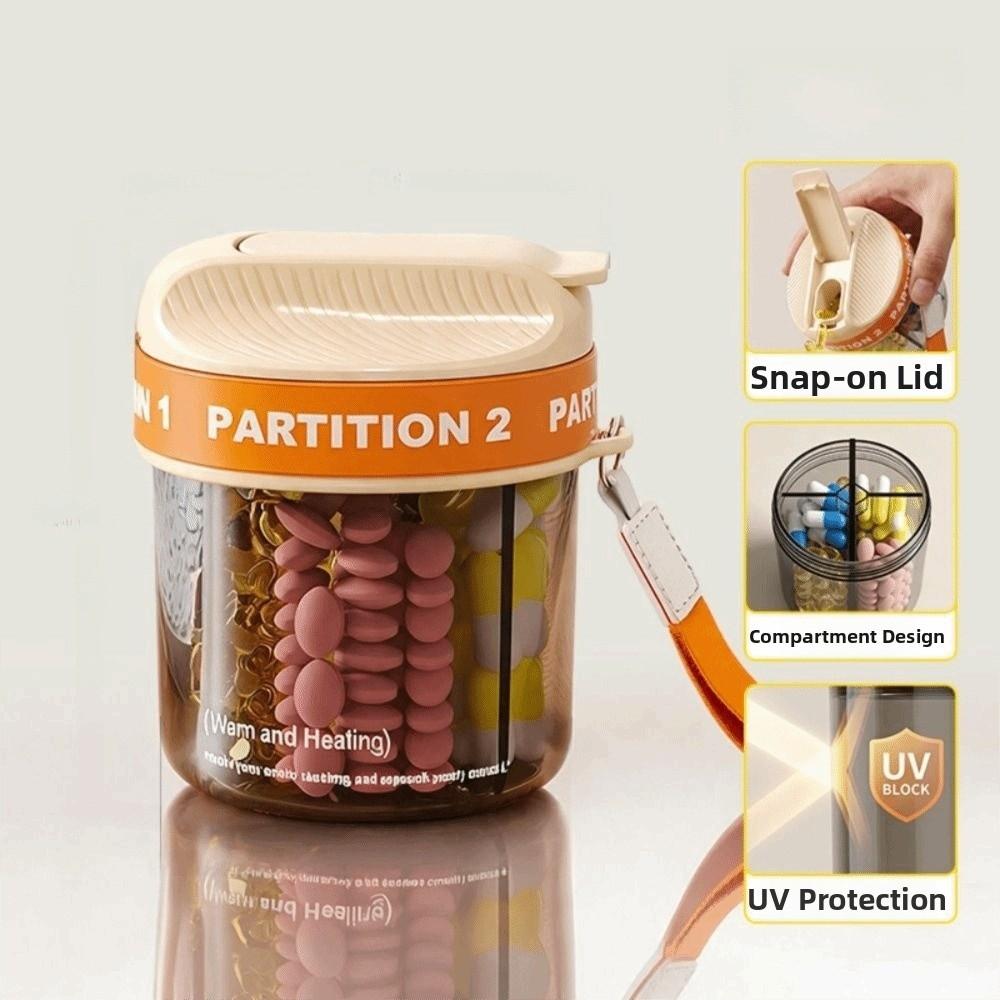 Large Compartments Rotatable Pill Dispenser 4 Grids Pill Storage Box Portable Pill Case Travel