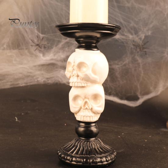 Vintage Gothic Table Centerpiece Halloween Candlestick Holder Decoration, Raven Skull Candle Holder, Spooky Decor for Home Taper Stand Tabletop