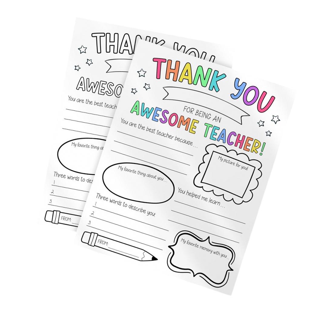 Pack of 2 About My Teacher Posters Coloring Activity Sheets With Writing Prompts For Classroom Projects Teacher Gift