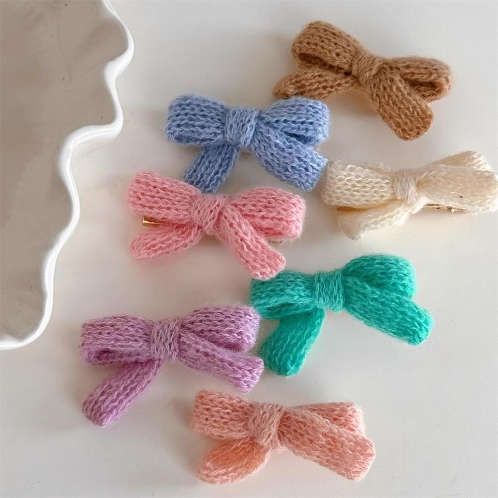2Pcs/set Korean Winter Knit Bow Hair Clip Fashion Crochet Barrettes for Schoolgirl Cute Hair Accessories All-Match Headwear