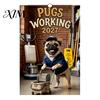 Spiral Bound Calendar 2027 Pugs Working Wall Calendar, Funny Dog Hanging Gift for Lovers 12 Monthly Planner with Unique Illustrations Home Office
