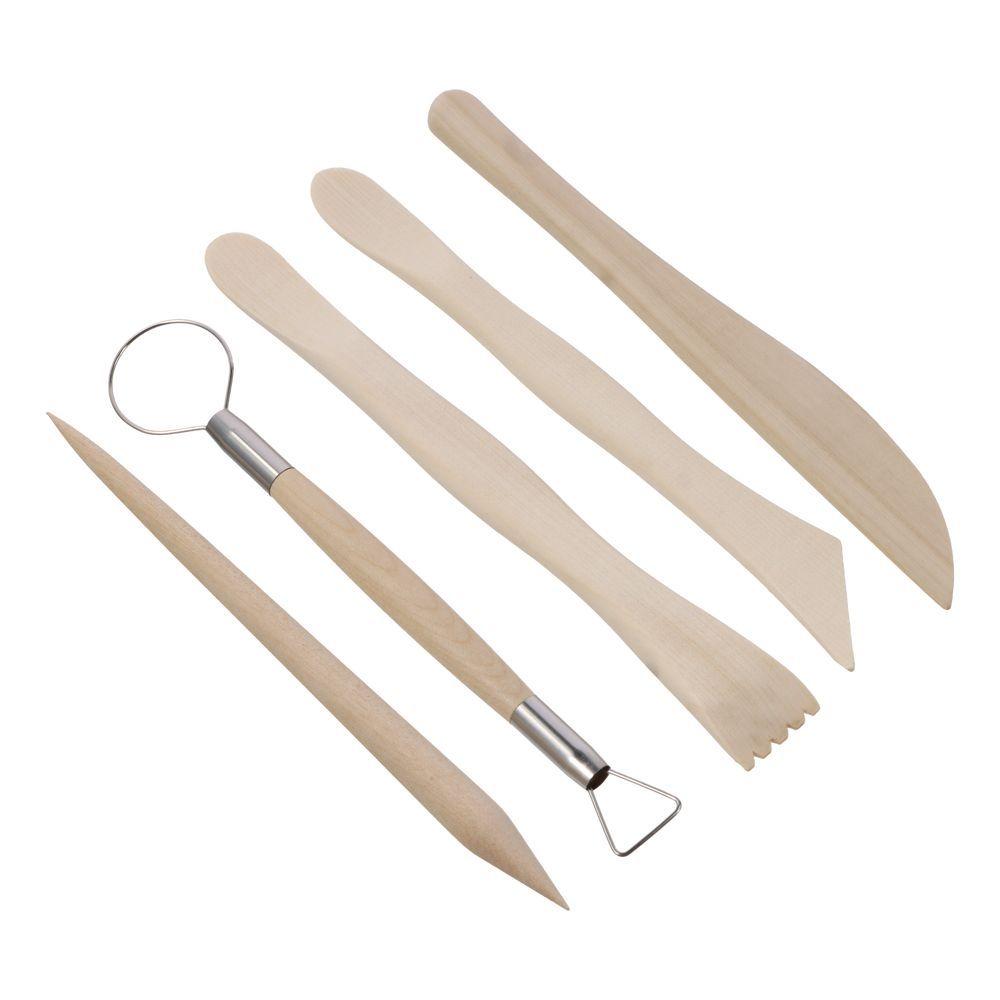 Double-sided Tool 5-piece Set Clay Sculpture Modeling Clay Engraving Kit Plastic Tools Art Supplies Wooden Handle Trimming