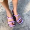 2025 New Internet Celebrity Square Head Cool Slippers Women's Wear Square Heel Fashion High Heel Sandals White Word with Open Toes