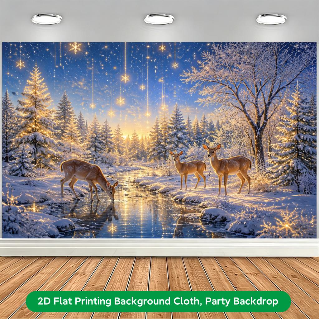 1Pcs Snowy Forest Deer Winter Landscape Decoration Background Nature Backdrop Decorations For Photo Studio Photo Booth Party