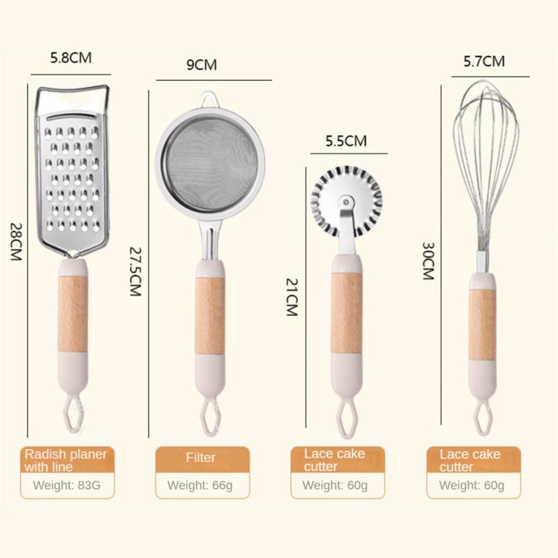 

Wooden Handle Kitchen Gadget Set Stainless Steel Utensils Can Opener Peeler Garlic Press Cheese Grater Whisk Kitchen Accessories