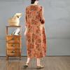 2025 Vintage Printed Round Neck Long Sleeve Patchwork Loose Plus Size Long Dresses