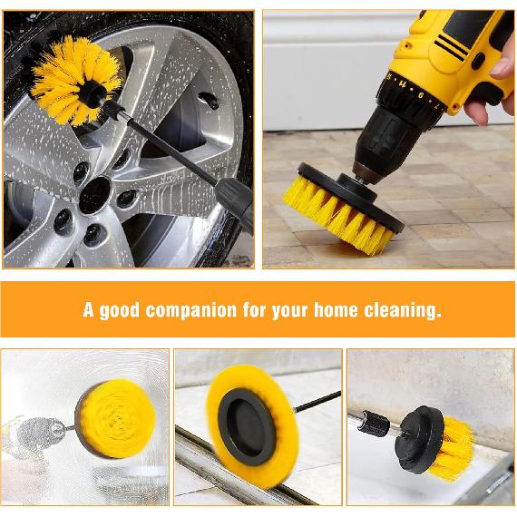 8 Pcs Drill Brush Attachment Set, Power Cleaning Scrub Brush Kit With Extend Long Attachment, All Purpose Drill Scrub Brushes For Car, Grout, Floor,