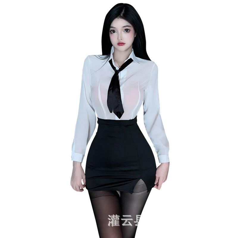 Sexy underwear female secretary OL white collar tight hip skirt uniform female teacher sexy pajamas, collar 84