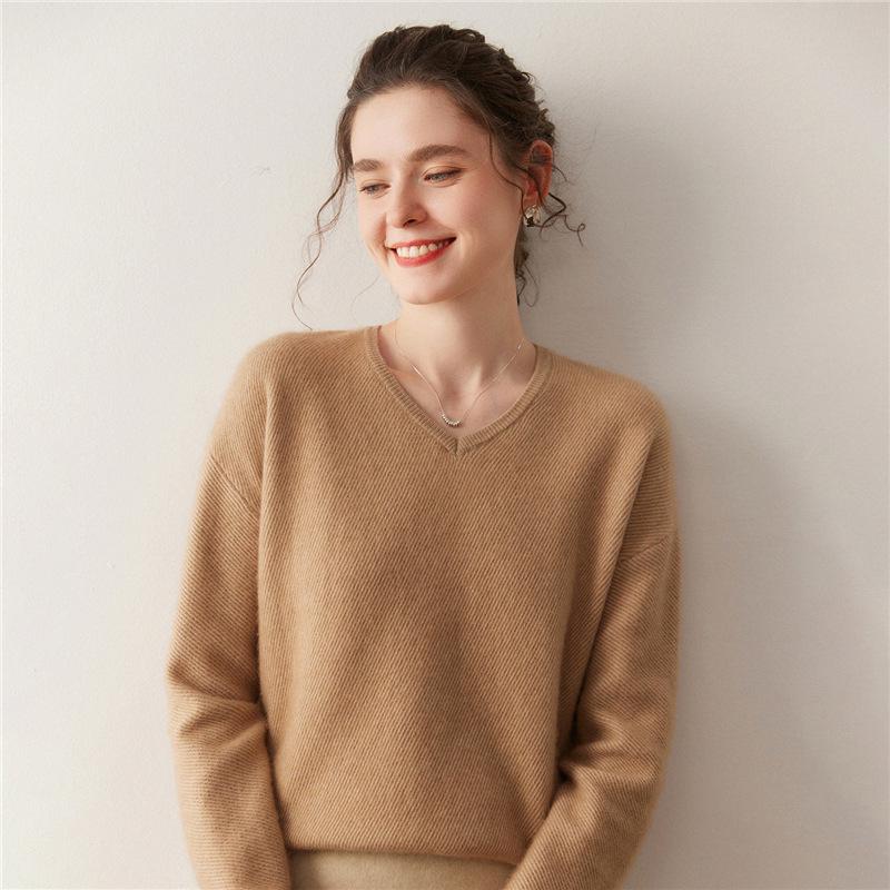 2025 Women's V-Neck Loose Cashmere Sweater - Winter Thickened Knit Pullover