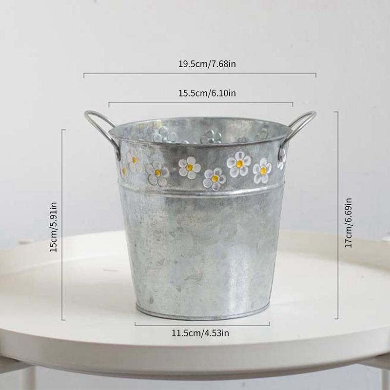 Vintage Embossed Iron Flower Pot Small Flowers Vase Watering Can Hanging Plant Balcony Bucket Home Garden Decorations Ornaments