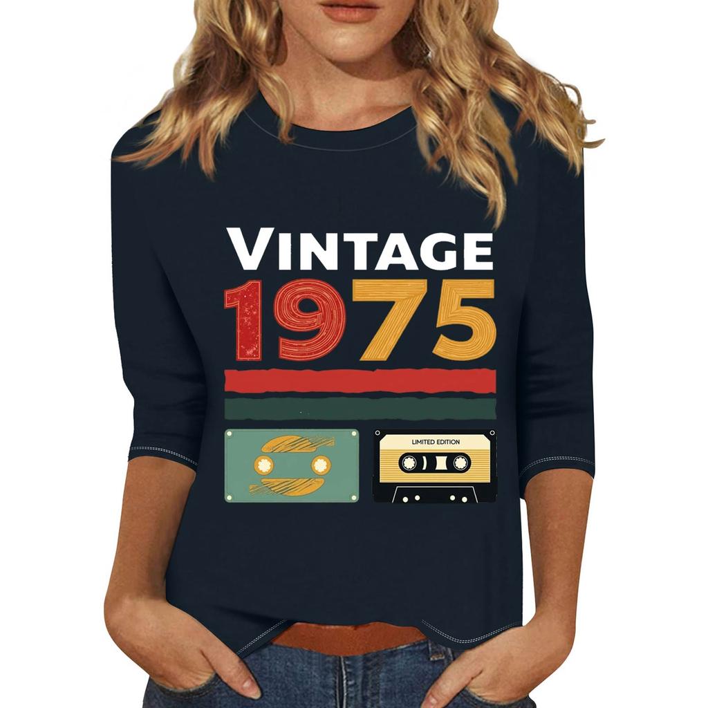 Women's Fashionable Casual Three Quarter Sleeve Printed Collar Pullover Top