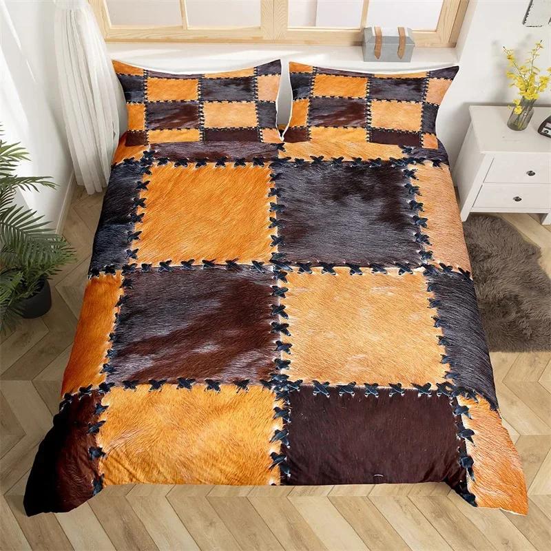 Cowhide Duvet Cover Twin King Farm Animal Bedding Set Western Patchwork Comforter Cover Microfiber Cow Fur Print Bedspread Cover