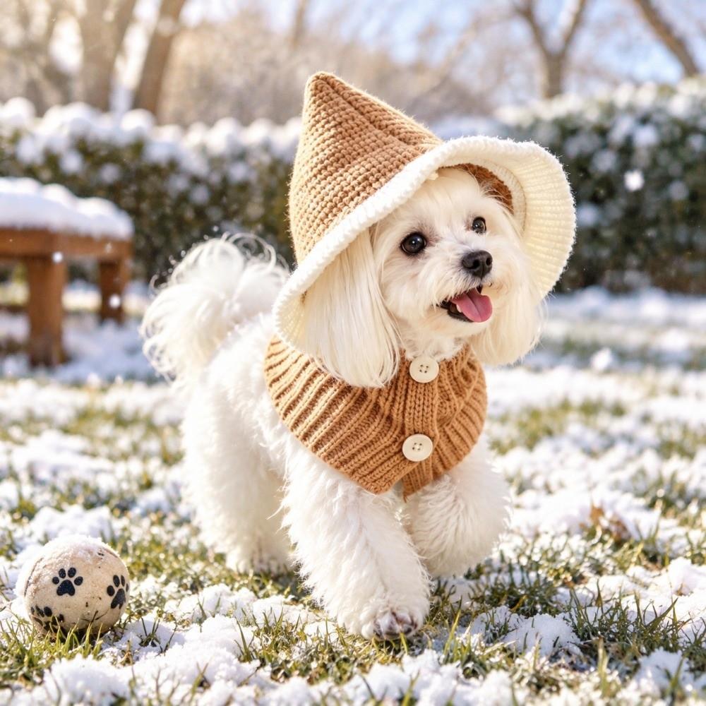 Soft Puppy Knitted Hat Autumn Winter Cat Woolen Hat Pet Button Knit Scarf Hat Spring Festival