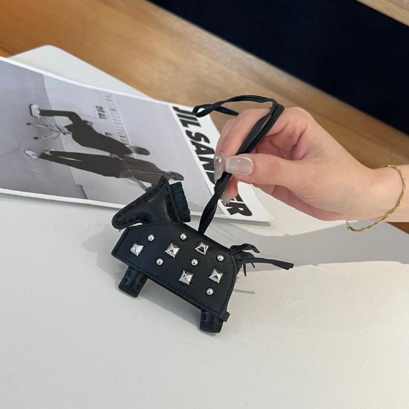 Fashion Silver Rivets Horse Bag Charm Accessories Hand Sewn Pu Leather Foal Pendant Bag Accessory